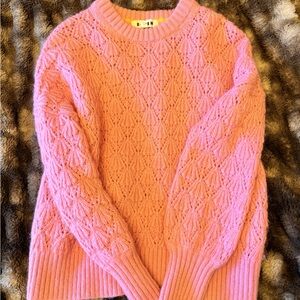 Pink Wool Blend Cable Knit Sweater